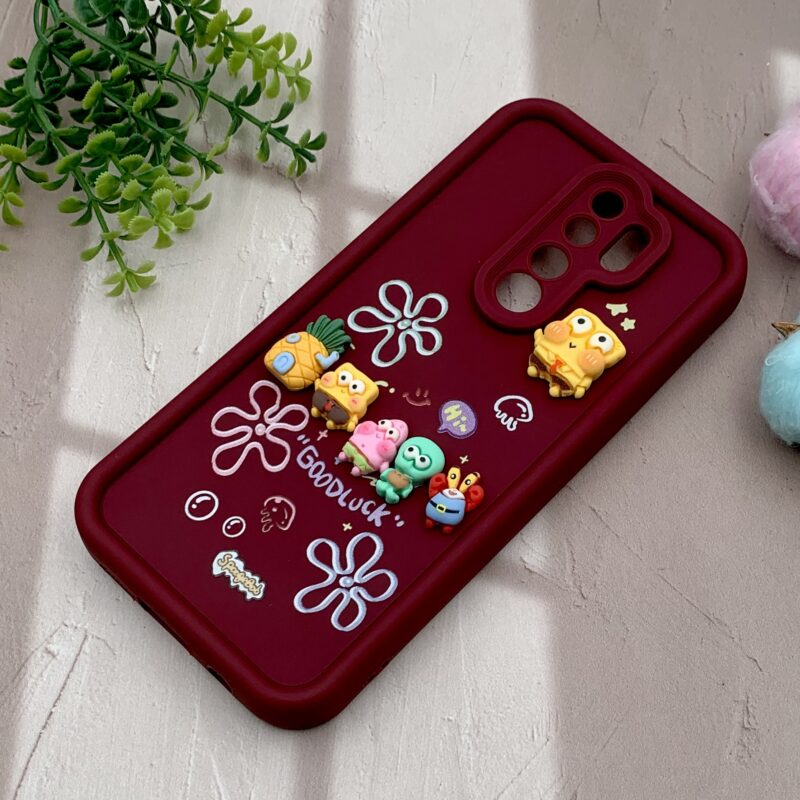 قاب گوشی Redmi Note 8 Pro شیائومی سیلیکونی Solid Case اورجینال خانواده پاتریک و باب اسفنجی زرشکی محافظ لنز دار کد 85414 - Image 2