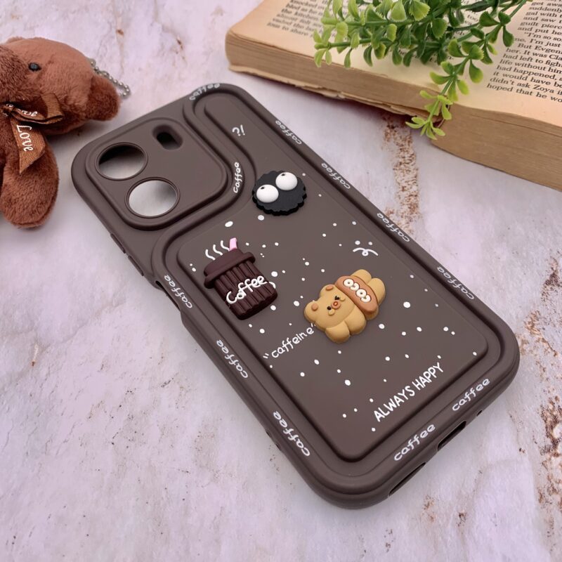 قاب گوشی Redmi 13C / Poco C65 شیائومی سیلیکونی Solid Case منحنی برجسته تدی و میکروب قهوه ای محافظ لنز دار کد 27158 - Image 2