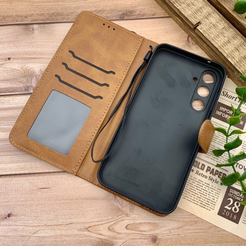 کیف گوشی Galaxy A55 سامسونگ چرم مگنتی جاکارتی بند آویز دار محافظ لنز دار عسلی کد 29969 - Image 2