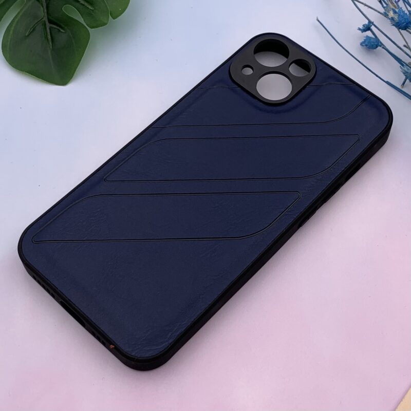 قاب گوشی iPhone 13 آیفون چرمی دور سیلیکونی LANDA کلاسیک طرح دار سرمه ای کد 33721 - Image 2