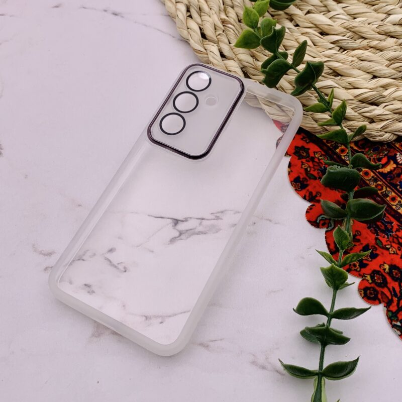 قاب گوشی Galaxy S23 FE سامسونگ ژله ای دور سیلیکونی متال شفاف محافظ لنزدار شیشه ای سفید کد 51983 - Image 2