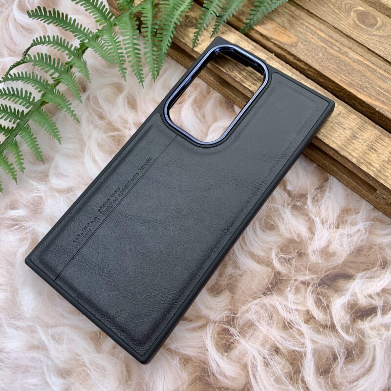 قاب گوشی Galaxy S23 Ultra سامسونگ چرمی اورجینال دور سیلیکونی Weiiken متال مشکی کد 61828 - Image 2