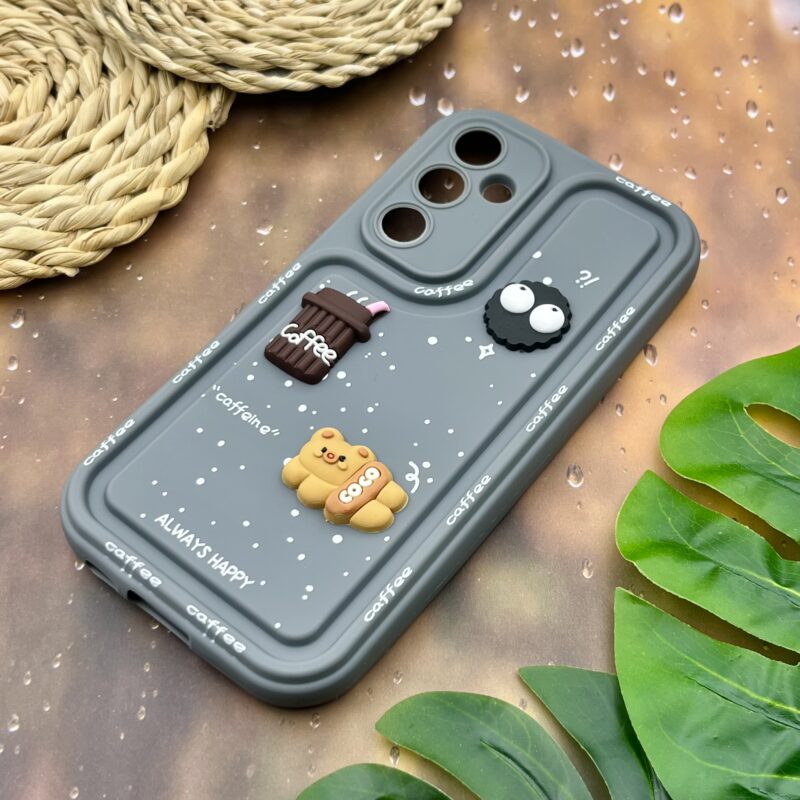 قاب گوشی Galaxy S23 FE سامسونگ سیلیکونی Solid Case منحنی برجسته تدی و میکروب طوسی محافظ لنز دار کد 65337 - Image 2