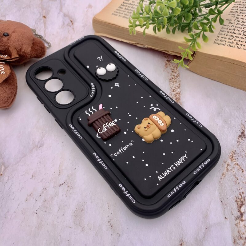 قاب گوشی Galaxy A55 سامسونگ سیلیکونی Solid Case منحنی برجسته تدی و میکروب مشکی محافظ لنز دار کد 65918 - Image 2