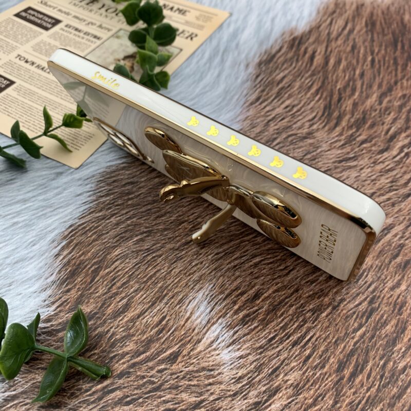 قاب گوشی Galaxy A22 4G / Galaxy M32 4G سامسونگ ژله ای My Case مای کیس مدل خرس تدی طلایی برجسته محافظ لنز دار پاپ سوکت دار سفید کد 68906 - Image 2