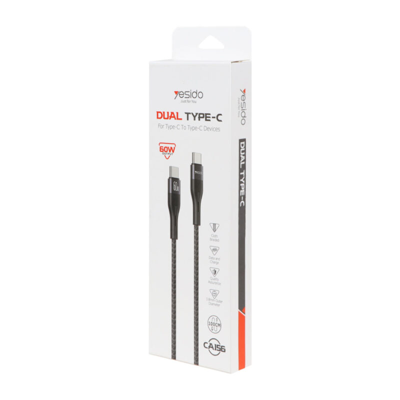 کابل شارژ فست Type-C to Type-C برند Yesido مدل CA156 مشکی 60W کنفی کد 69521 - Image 3