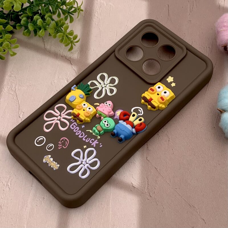 قاب گوشی Poco X6 Pro / Redmi K70E شیائومی سیلیکونی Solid Case اورجینال خانواده پاتریک و باب اسفنجی قهوه ای محافظ لنز دار کد 72464 - Image 2