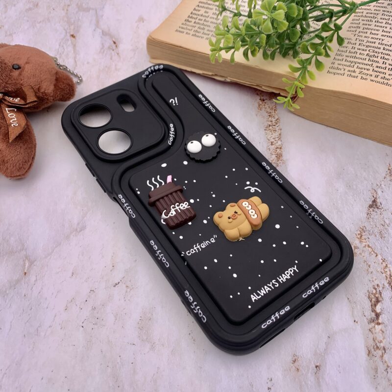 قاب گوشی Redmi 13C / Poco C65 شیائومی سیلیکونی Solid Case منحنی برجسته تدی و میکروب مشکی محافظ لنز دار کد 73579 - Image 2