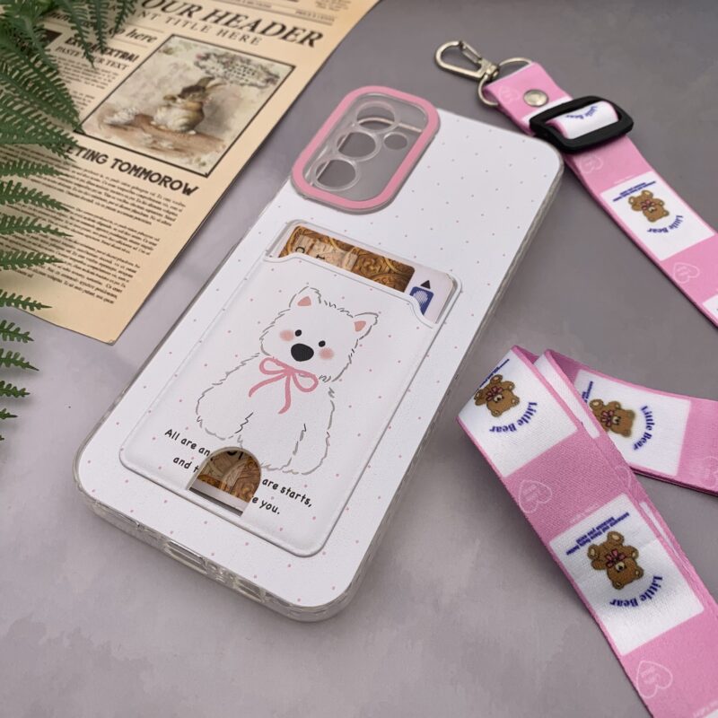 قاب گوشی Galaxy A14 سامسونگ ژله ای جاکارتی بند آویز دار گردنی ایربگ دار ضد ضربه White Dog کد 78128 - Image 2