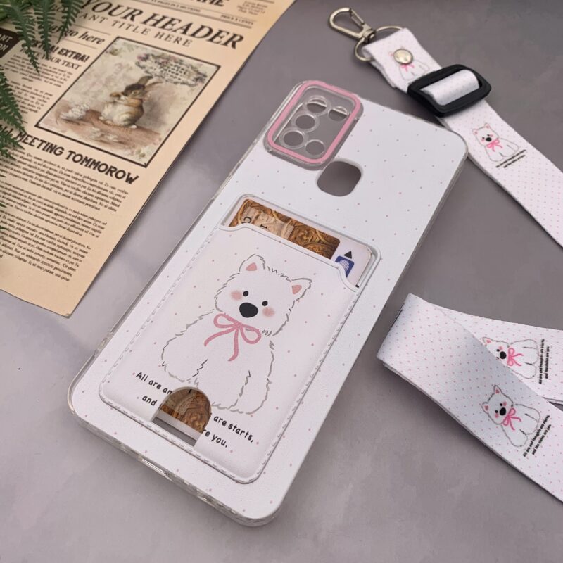 قاب گوشی Galaxy A21S سامسونگ ژله ای جاکارتی بند آویز دار گردنی ایربگ دار ضد ضربه White Dog کد 80850 - Image 2