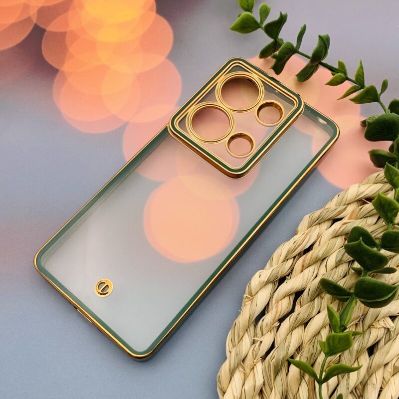 قاب گوشی Redmi Note 13 Pro 4G / Poco M6 Pro 4G شیائومی الکتروپلیتینگ شفاف ژله ای دور طلایی محافظ لنز دار سبز کد 46837 - Image 2