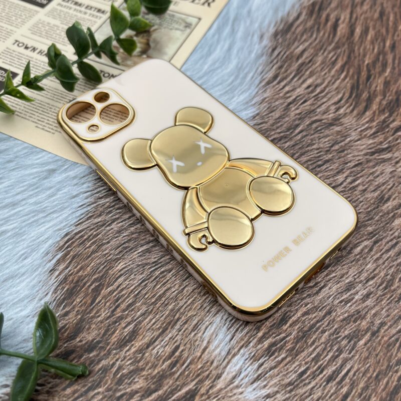 قاب گوشی iPhone 13 آیفون ژله ای My Case مای کیس مدل خرس تدی طلایی برجسته محافظ لنز دار پاپ سوکت دار گلبهی کد 88539 - Image 2