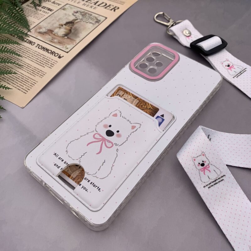 قاب گوشی Galaxy A51 سامسونگ ژله ای جاکارتی بند آویز دار گردنی ایربگ دار ضد ضربه White Dog سگ سفید کد 95832 - Image 2