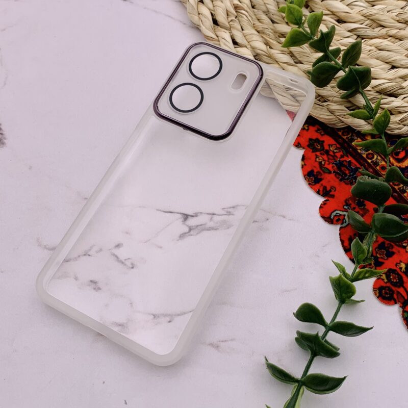 قاب گوشی Redmi 13C / Poco C65 شیائومی ژله ای دور سیلیکونی متال شفاف محافظ لنزدار شیشه ای سفید کد 96951 - Image 2