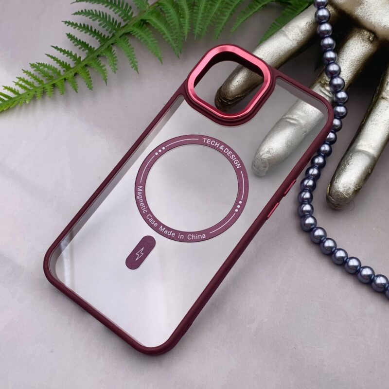 قاب گوشی iPhone 13 آیفون شفاف MAGNETIC متال مگ سیف اورجینال زرشکی کد 31486 - Image 2