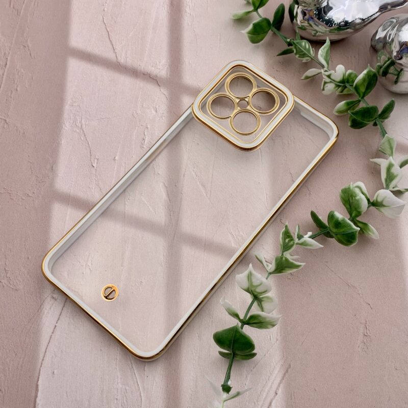 قاب گوشی Honor X8 4G آنر الکتروپلیتینگ شفاف ژله ای دور طلایی محافظ لنز دار سفید کد 50643 - Image 2