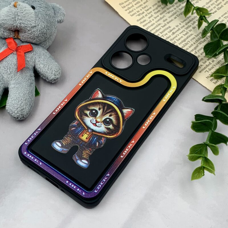قاب گوشی Redmi Note 13 Pro Plus شیائومی Solid Case منحنی Lucky طرح گربه محافظ لنز دار کد 59530 - Image 2