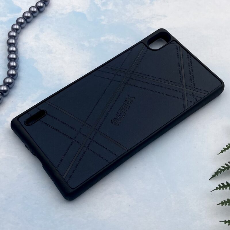 قاب گوشی Huawei P7 هوآوی چرمی دور ژله ای طرح برجسته REMAX کلاسیک سرمه ای کد 62832 - Image 2