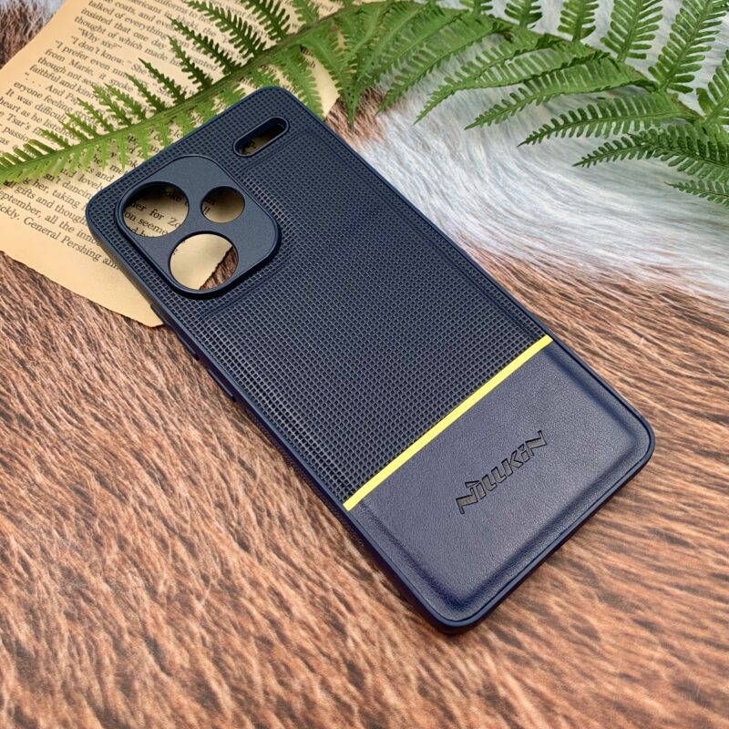 قاب گوشی Redmi Note 13 Pro Plus شیائومی چرمی Nillkin سوزنی دور سیلیکونی محافظ لنز دار سرمه ای کد 67541 - Image 2