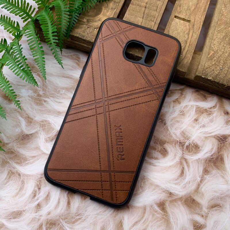 قاب گوشی Galaxy S7 Edge سامسونگ چرمی دور ژله ای طرح برجسته REMAX کلاسیک قهوه ای کد 11305 - Image 2