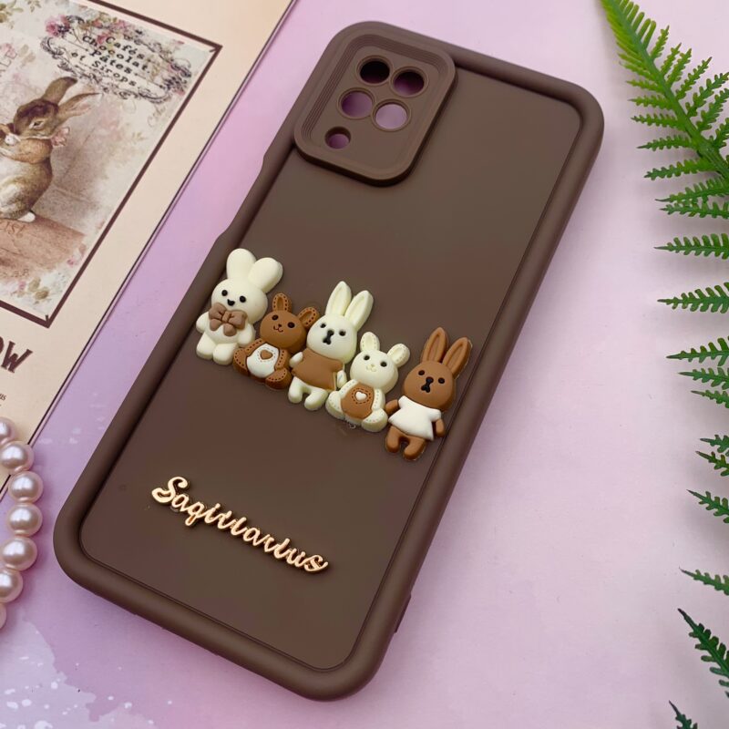 قاب گوشی Galaxy A12 / Galaxy M12 سامسونگ Solid Case سیلیکونی خانواده خرگوش برجسته سه بعدی محافظ لنز دار قهوه ای کد 12440 - Image 2