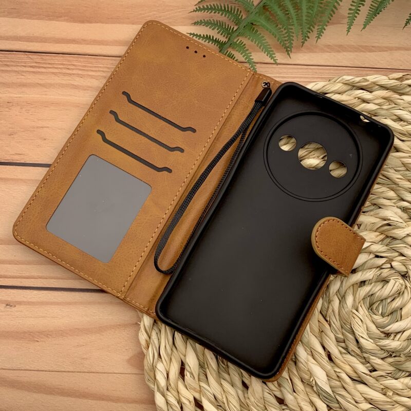 کیف گوشی Redmi A3 / Redmi A3x شیائومی چرم مگنتی جاکارتی بند آویز دار محافظ لنز دار عسلی کد 17392 - Image 2