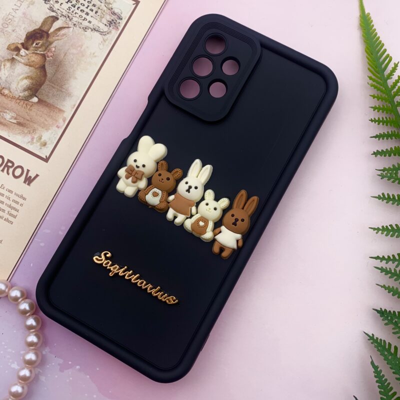 قاب گوشی Galaxy A13 4G سامسونگ Solid Case سیلیکونی خانواده خرگوش برجسته سه بعدی محافظ لنز دار مشکی کد 18374 - Image 2