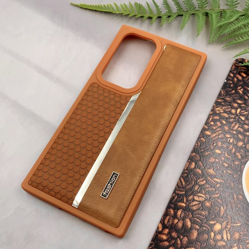 قاب گوشی Galaxy S24 Ultra سامسونگ Fashion چرمی اورجینال دور سیلیکونی اسپرت عسلی کد 19094 - Image 2