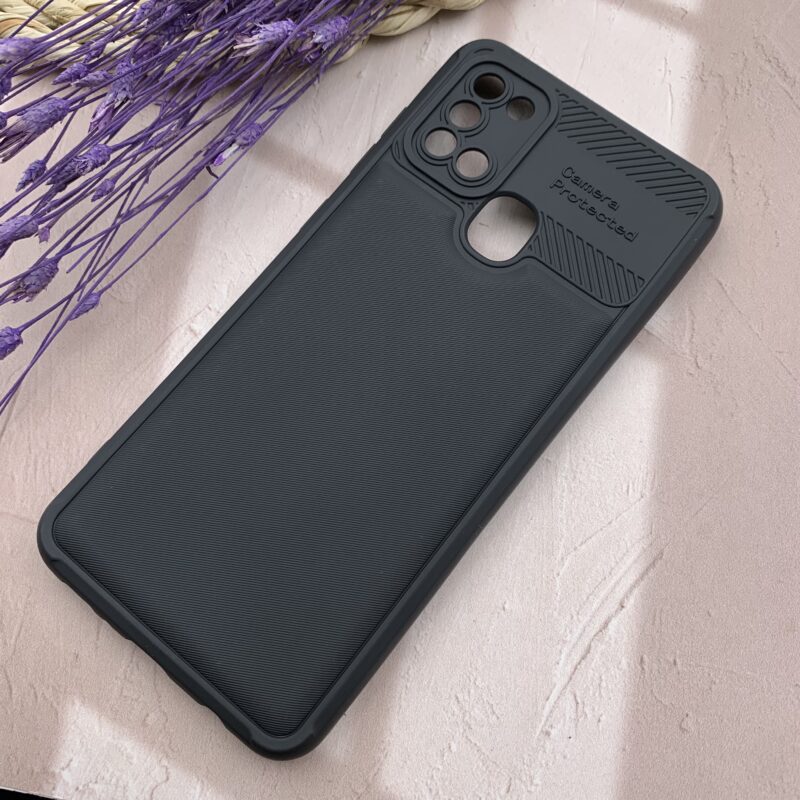قاب گوشی Galaxy A21S سامسونگ سیلیکونی طرح هاشور Camera Protected محافظ لنز دار مشکی کد 19671 - Image 2