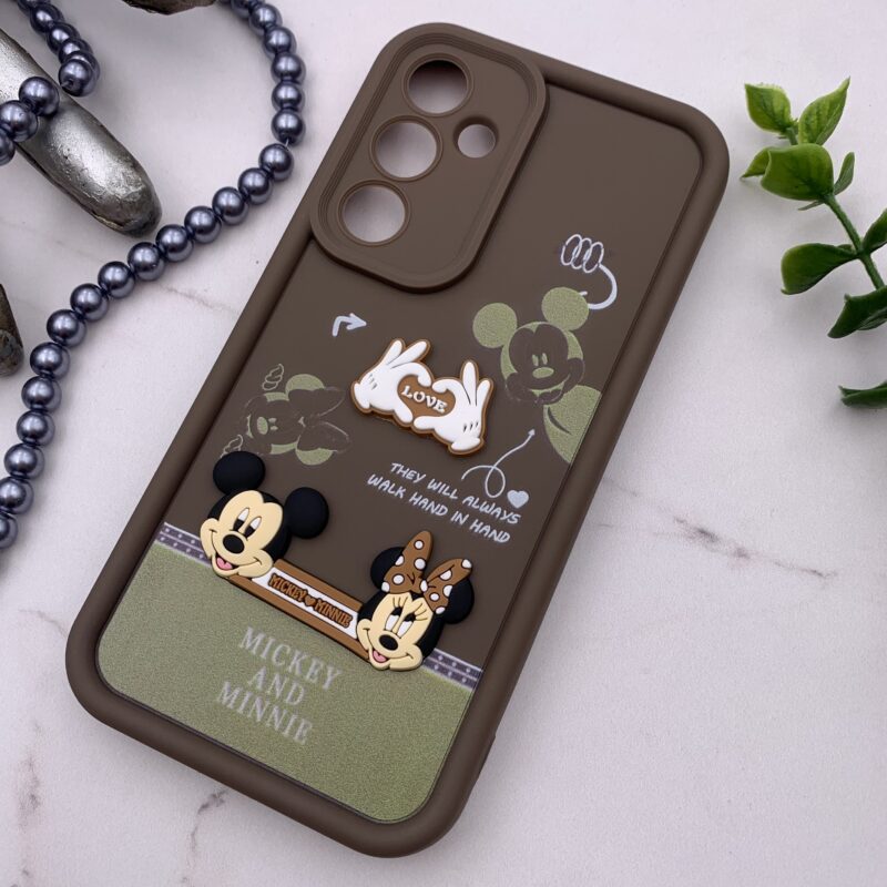 قاب گوشی Galaxy A35 سامسونگ سیلیکونی Solid Case اورجینال میکی موس برجسته سه بعدی محافظ لنز دار قهوه ای کد 24229 - Image 2