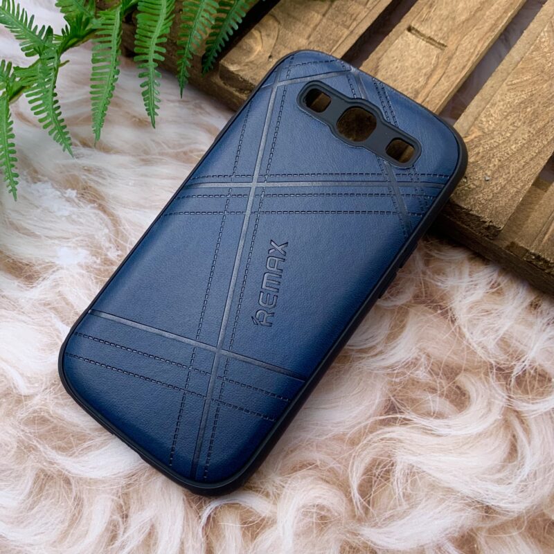 قاب گوشی Galaxy S3 سامسونگ چرمی دور ژله ای طرح برجسته REMAX کلاسیک سرمه ای کد 24752 - Image 2