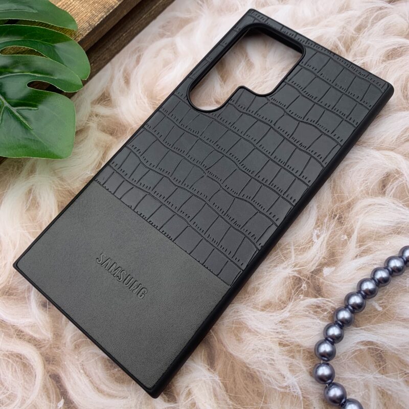 قاب گوشی Galaxy S24 Ultra سامسونگ چرمی کروکودیل اورجینال برجسته لاکچری رنگ مشکی کد 25547 - Image 2