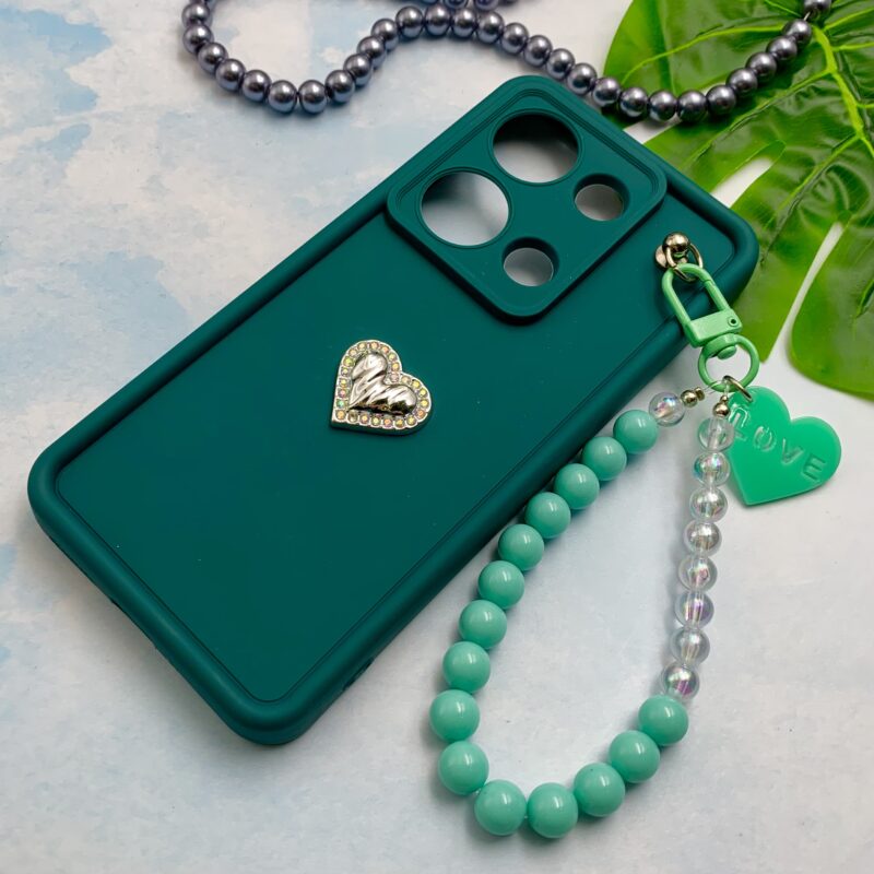 قاب گوشی Redmi Note 13 Pro 4G / Poco M6 Pro 4G شیائومی Solid Case سیلیکونی مرواریدی دستبندی قلبی جدا شونده سبز کله غازی کد 26782 - Image 2