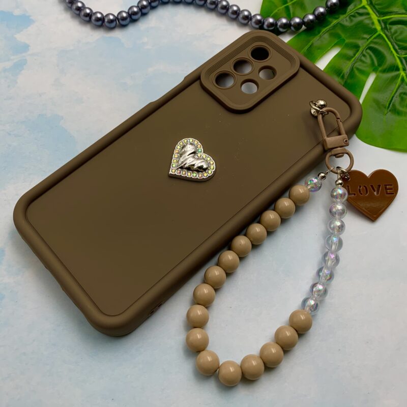 قاب گوشی Galaxy A13 4G سامسونگ Solid Case سیلیکونی مرواریدی دستبندی قلبی جدا شونده قهوه ای کد 26818 - Image 2