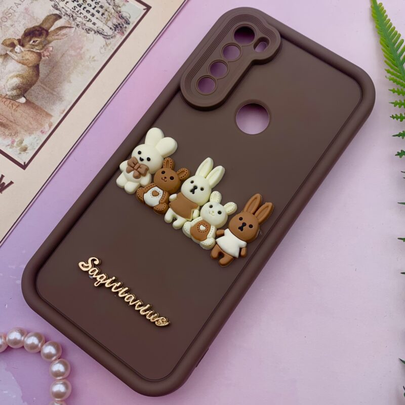 قاب گوشی Redmi Note 8 / Redmi Note 8 2021 شیائومی Solid Case سیلیکونی خانواده خرگوش برجسته سه بعدی محافظ لنز دار قهوه ای کد 31386 - Image 2