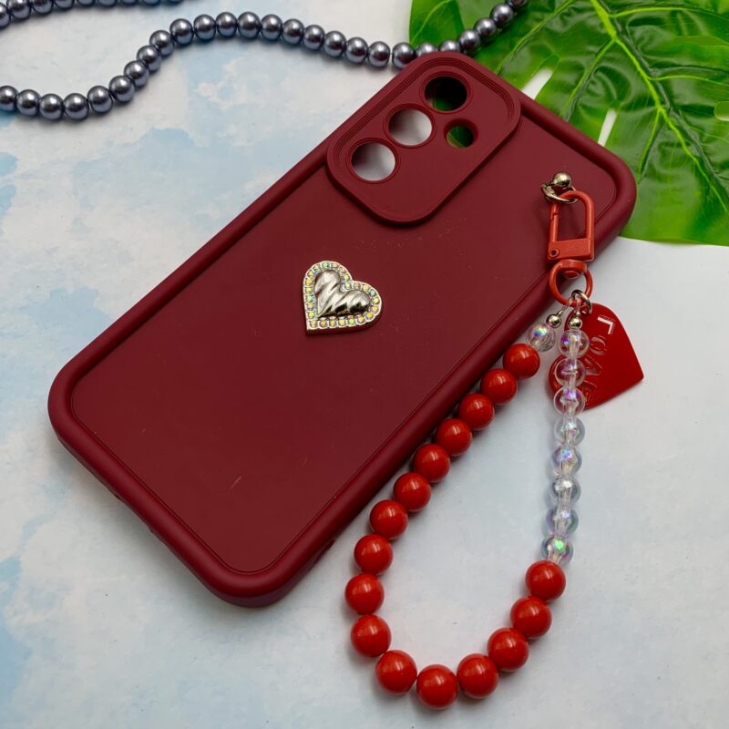 قاب گوشی Galaxy A35 سامسونگ Solid Case سیلیکونی مرواریدی دستبندی قلبی جدا شونده زرشکی کد 32005 - Image 2