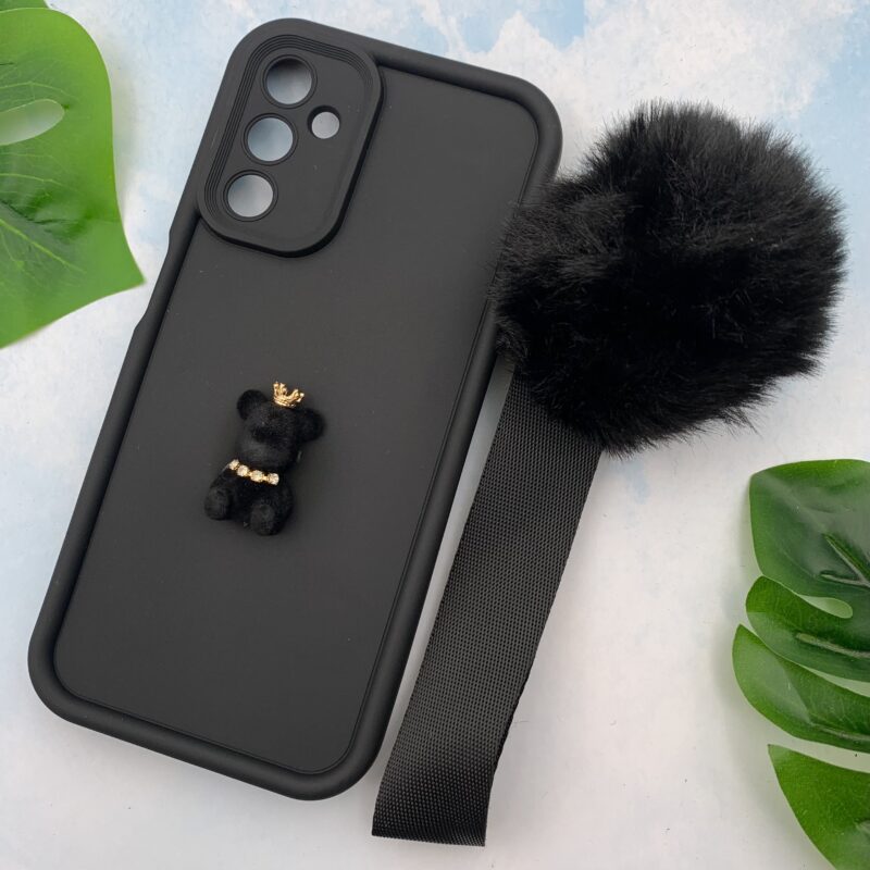 قاب گوشی Galaxy A14 سامسونگ Solid Case تدی الماسی مخمل دستبند دار پام پامی محافظ لنز دار مشکی کد 36423 - Image 2