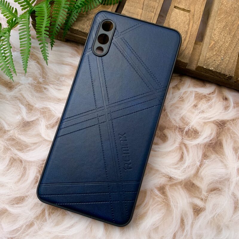 قاب گوشی Galaxy A02 سامسونگ چرمی دور ژله ای طرح برجسته REMAX کلاسیک سرمه ای کد 39268 - Image 2