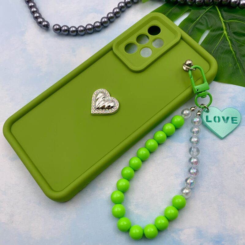 قاب گوشی Galaxy A52 / Galaxy A52S سامسونگ Solid Case سیلیکونی مرواریدی دستبندی قلبی جدا شونده سبز فسفری کد 40135 - Image 2