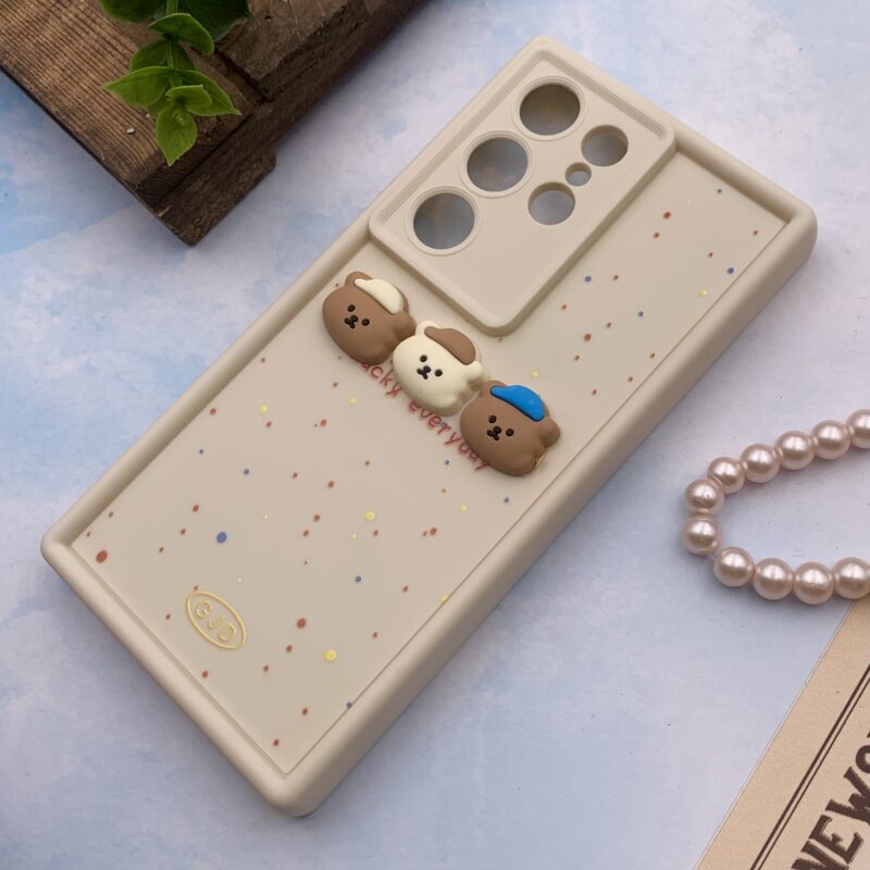قاب گوشی Galaxy S24 Ultra سامسونگ GJD اورجینال Solid Case سیلیکونی عروسکی برجسته محافظ لنز دار طرح خرس کرم کد 43130 - Image 2