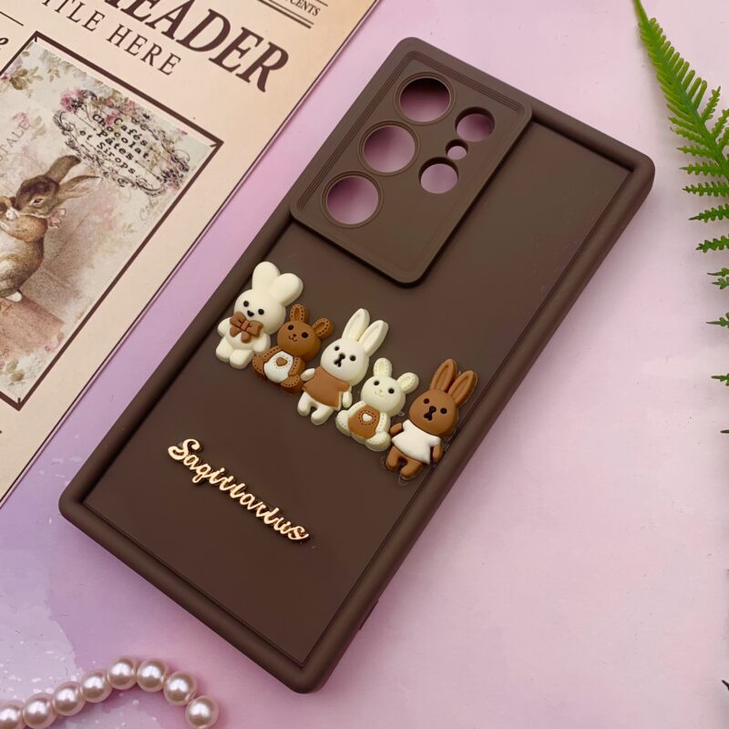 قاب گوشی Galaxy S24 Ultra سامسونگ Solid Case سیلیکونی خانواده خرگوش برجسته سه بعدی محافظ لنز دار قهوه ای کد 43747 - Image 2