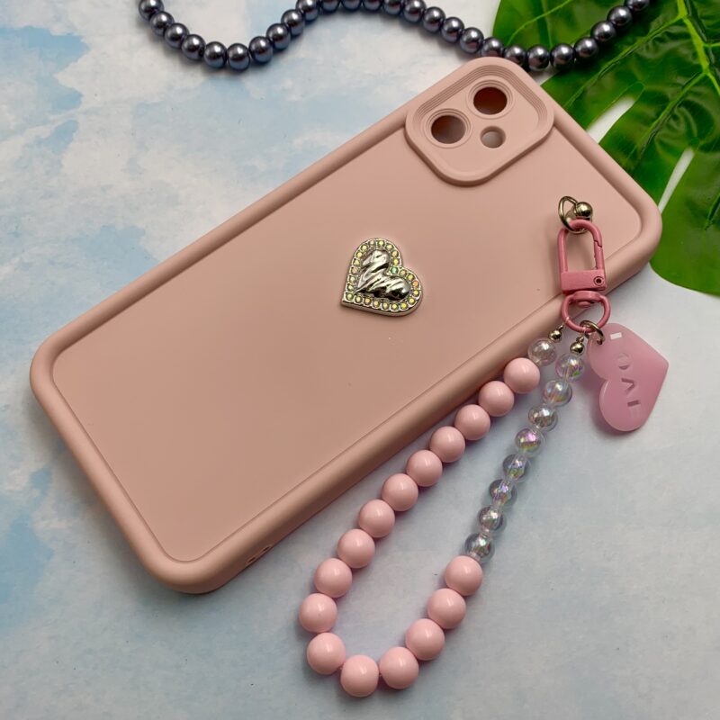 قاب گوشی Galaxy A05 سامسونگ Solid Case سیلیکونی مرواریدی دستبندی قلبی جدا شونده صورتی کد 52553 - Image 2