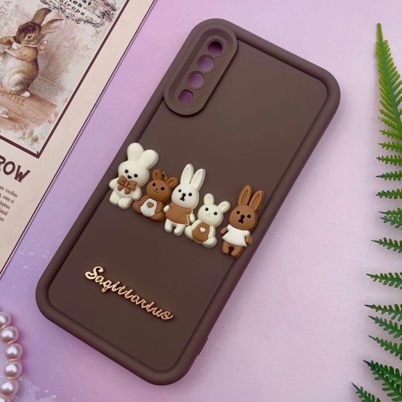 قاب گوشی Galaxy A30S / Galaxy A50S / Galaxy A50 سامسونگ Solid Case سیلیکونی خانواده خرگوش برجسته سه بعدی محافظ لنز دار قهوه ای کد 59425 - Image 2