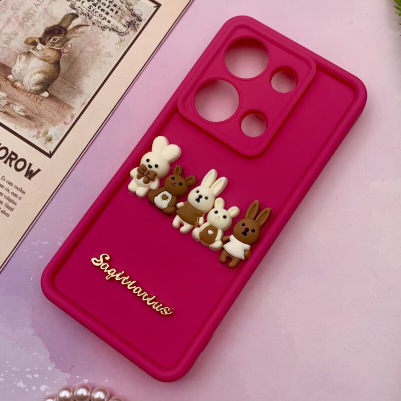 قاب گوشی Redmi Note 13 Pro 4G / Poco M6 Pro 4G شیائومی Solid Case سیلیکونی خانواده خرگوش برجسته سه بعدی محافظ لنز دار سرخابی کد 62978 - Image 2