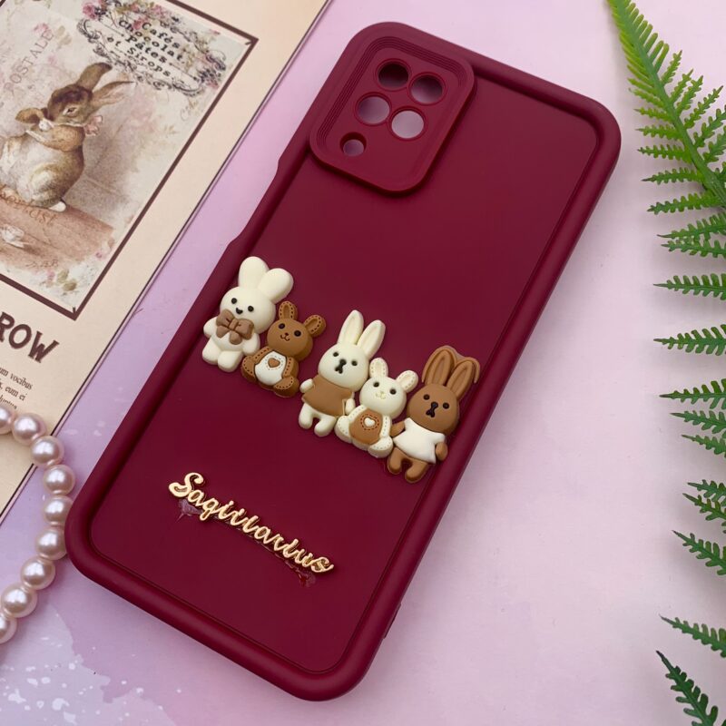 قاب گوشی Galaxy A12 / Galaxy M12 سامسونگ Solid Case سیلیکونی خانواده خرگوش برجسته سه بعدی محافظ لنز دار زرشکی کد 63432 - Image 2