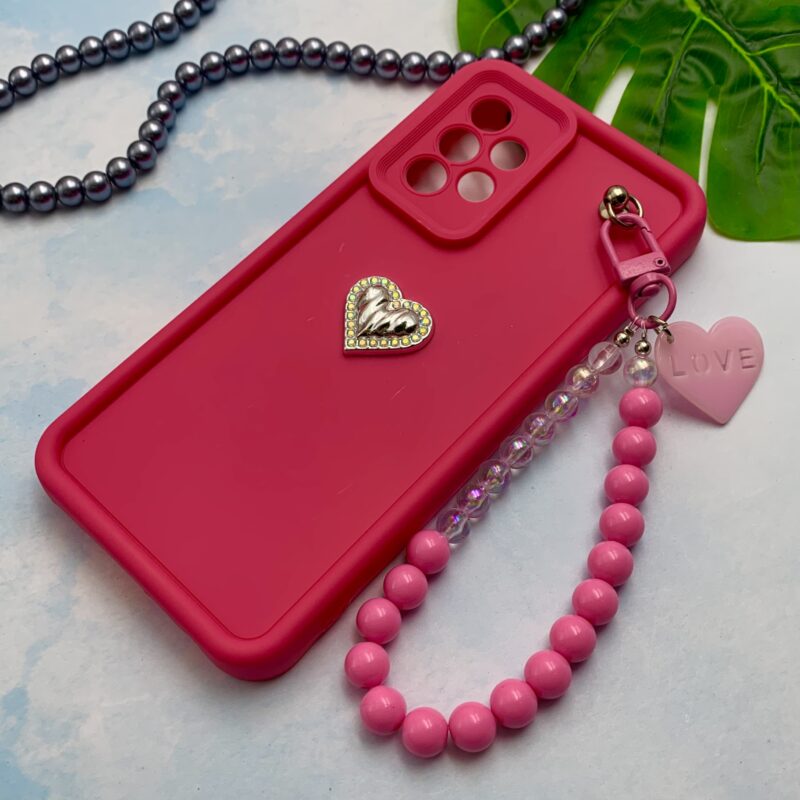 قاب گوشی Galaxy A52 / Galaxy A52S سامسونگ Solid Case سیلیکونی مرواریدی دستبندی قلبی جدا شونده سرخابی کد 68342 - Image 2