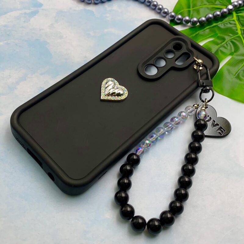 قاب گوشی Redmi Note 8 Pro شیائومی Solid Case سیلیکونی مرواریدی دستبندی قلبی جدا شونده مشکی کد 68748 - Image 2