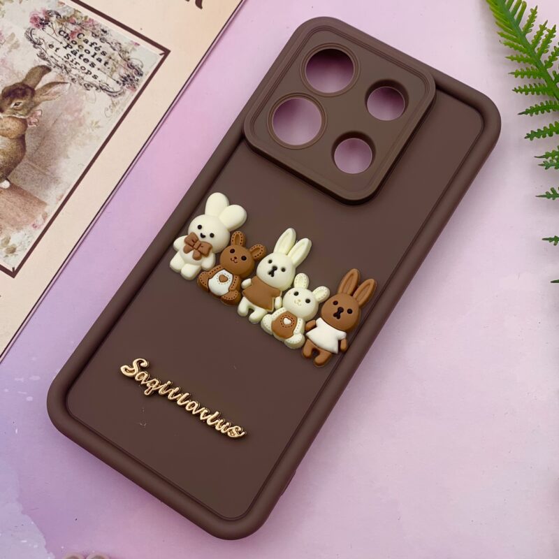 قاب گوشی Redmi Note 13 Pro 5G / Poco X6 شیائومی Solid Case سیلیکونی خانواده خرگوش برجسته سه بعدی محافظ لنز دار قهوه ای کد 69091 - Image 2