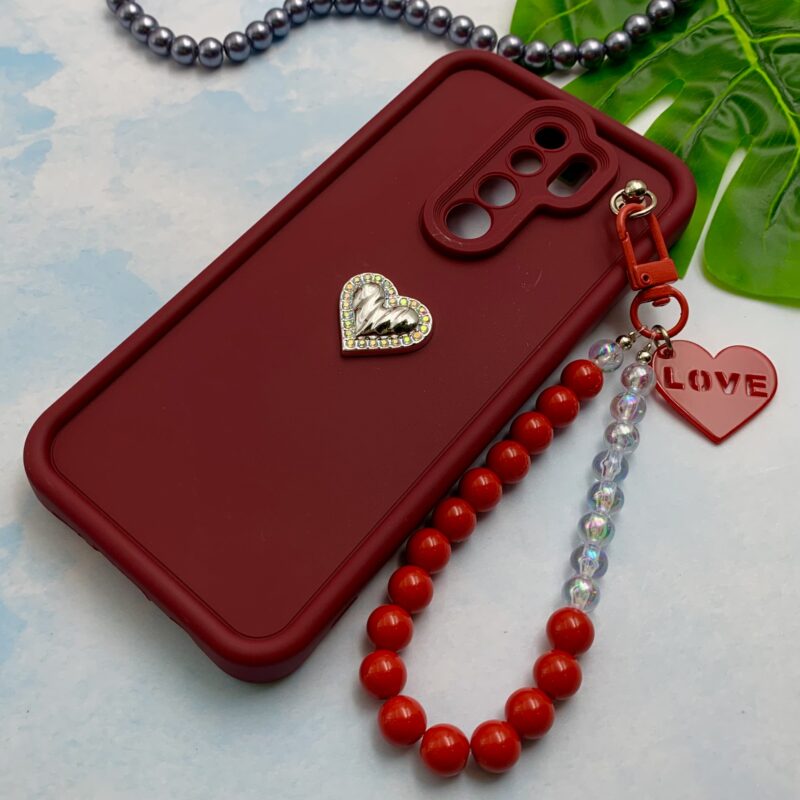 قاب گوشی Redmi Note 8 Pro شیائومی Solid Case سیلیکونی مرواریدی دستبندی قلبی جدا شونده زرشکی کد 71882 - Image 2