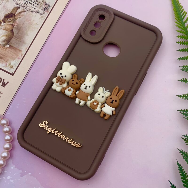 قاب گوشی Galaxy A10S سامسونگ Solid Case سیلیکونی خانواده خرگوش برجسته سه بعدی محافظ لنز دار قهوه ای کد 74667 - Image 2